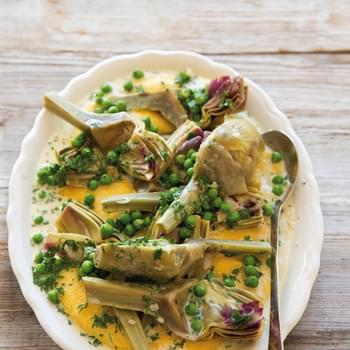 Braised Artichokes with Shallots & Peas