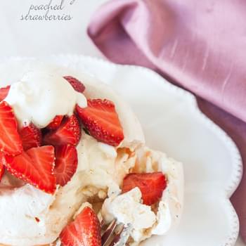 Meringues with Champagne Poached Strawberries and an anniversary