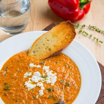 Creamy Roasted Red Pepper and Cauliflower Soup with Goat Cheese