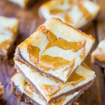 Peanut Butter-Swirled Cheesecake Bars with Brown Sugar-Graham Cracker Crust