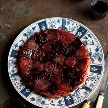 Roasted Onion And Beetroot Tart Tartin With Balsamic Caramel And Thyme