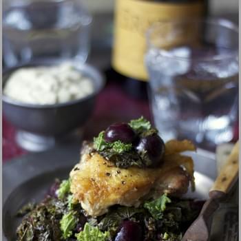 Roast Chicken with Summer Cherries and Kale Chiffonde
