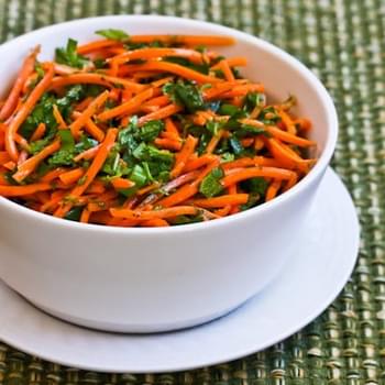 Spicy Shredded Carrot Salad with Mint, Cilantro, Green Onion, Lime, and Jalapeno