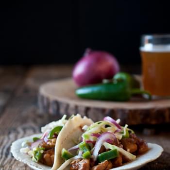 Slow Cooker Beer Chicken Tacos with Jalapeno Slaw