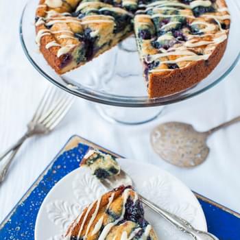 Blueberry and Jam Buttermilk Coffee Cake with Buttery Vanilla Glaze