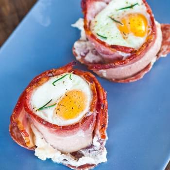 Goat Cheese and Eggs in Bacon Baskets