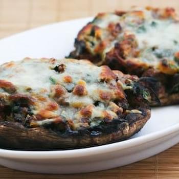 Grilled Portobello Mushrooms Stuffed with Sausage, Spinach, and Cheese