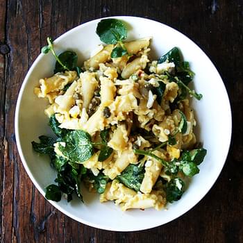 Campanelle with Hard-Boiled Eggs, Capers & Watercress
