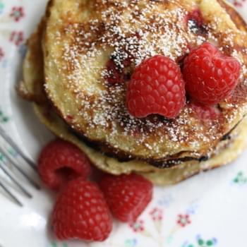 Sweet Almond Pancakes with Fresh Raspberries
