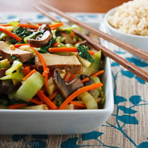 Bok Choy and Baked Tofu Stir-Fry in Ginger-Citrus Sauce