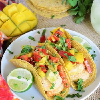 {30 Minute} Coconut Lime Shrimp Tacos with Mango, Red Pepper & Avocado Salsa