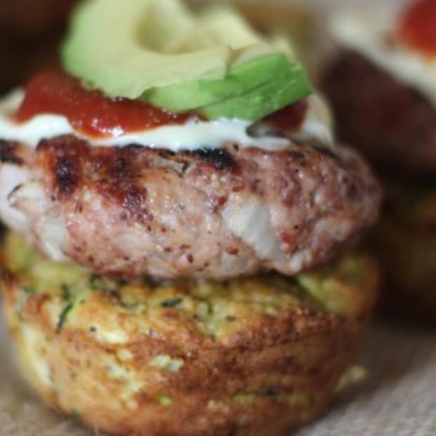 Grilled Mustard Sliders on top of Fritter Cups