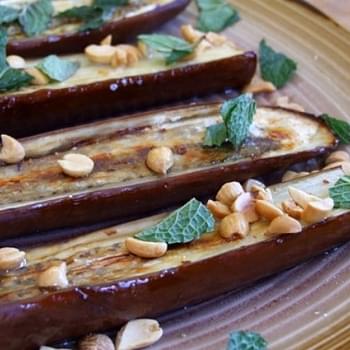 Roasted Eggplant w/ Chiles, Peanuts and Mint