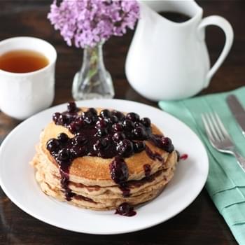 Whole Wheat Kefir Pancakes with Blueberry Sauce