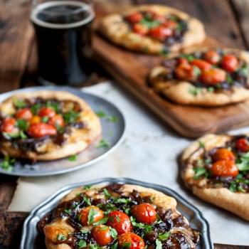 Porter Caramelized Onion Flatbreads with Smoked Gouda and Roasted Tomatoes