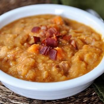 Ham, Sweet Potato and White Bean Soup with Bacon {Slow Cooker}