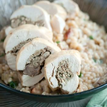 Stuffed Chicken Medallions with Kale and Walnut Barley Risotto