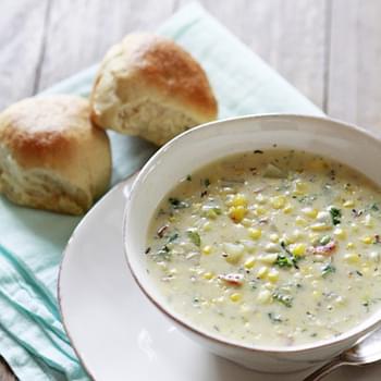 Potato Corn Chowder with Kale and Bacon