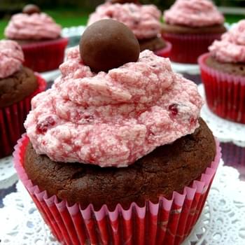 Double Chocolate Malt Shop Cupcakes with Cherry-Vanilla Buttercream