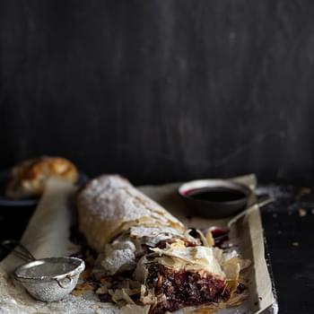 Boozy Cherry And Christmas Pudding Strudel With Chocolate
