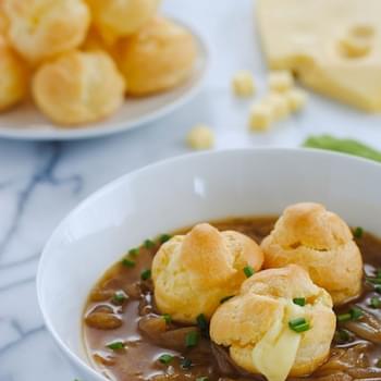 French Onion Soup with Cheese-Filled Gougeres