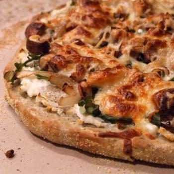 Pizza Bianca with Arugula, Bacon and Mushrooms