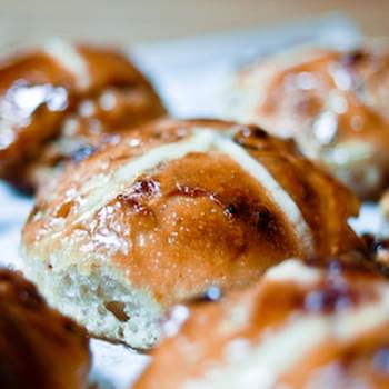 Hot Cross Buns with White Chocolate, Dates and Pistachios