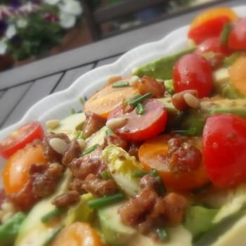 Avocado and Baby Gem Salad with a Warm Pancetta and Mustard Dressing