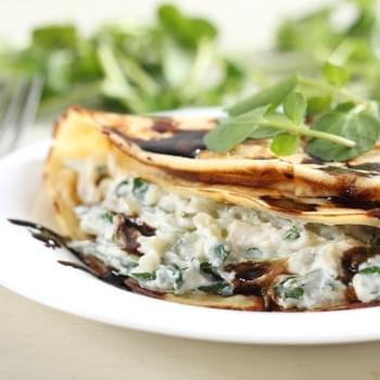 Creamy Watercress Stuffed Crêpes With Balsamic Reduction