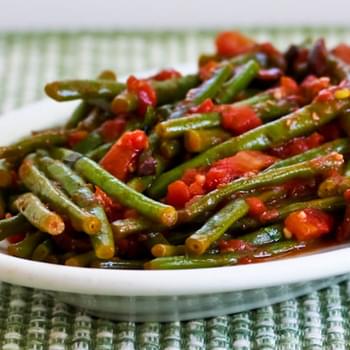 Braised Green Beans with Garlic, Tomatoes, Olives, and Capers