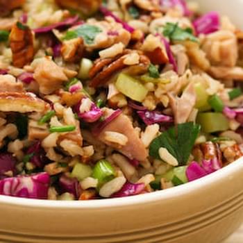 Brown Rice Salad with Leftover Turkey, Red Cabbage, and Pecans