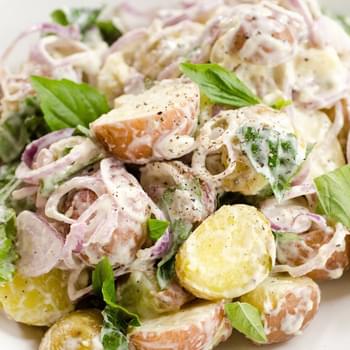 Mixed New Potato Salad with Sweet Basil and Shallots