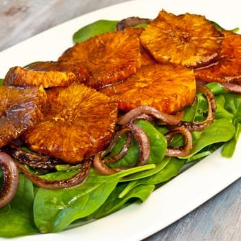 Oranges, Caramelized Red Onions and Baby Spinach in Balsamic Vinagrette