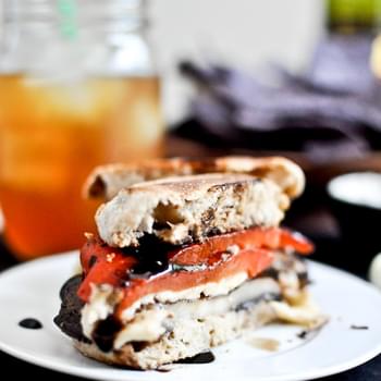 Asiago Portobello Burgers with Roasted Red Peppers + Balsamic Glaze