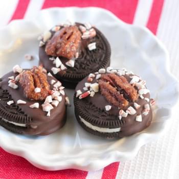 Candied Pecan Peppermint Crunch Chocolate Covered Oreos