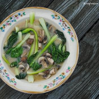 Vegan Miso Soup with Boy Choy and Mushrooms