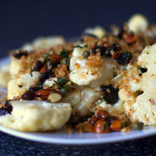 Cauliflower With Almonds, Capers and Raisins