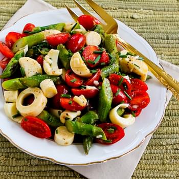 Vegan Asparagus Salad for Spring with Tomatoes, Hearts of Palm, and Chives