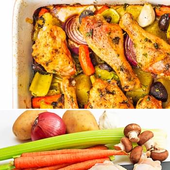 Chicken Roasted on a Bed of Vegetables