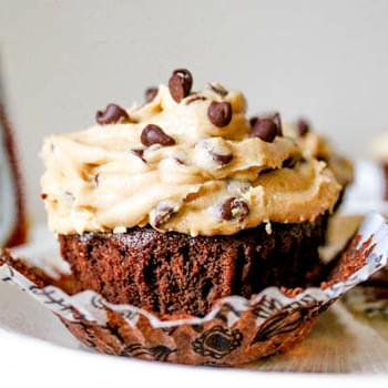 Fudge Brownie Cupcakes with Cookie Dough Frosting