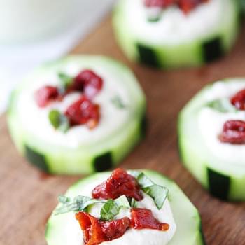 Cucumber Canapés with Whipped Feta, Sun-Dried Tomatoes, and Basil