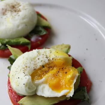Poached Eggs with Tomatoes, Avocado & Basil