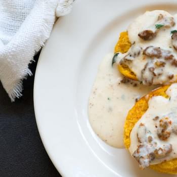 Sweet potato biscuits with chorizo cream gravy and Foodways Texas