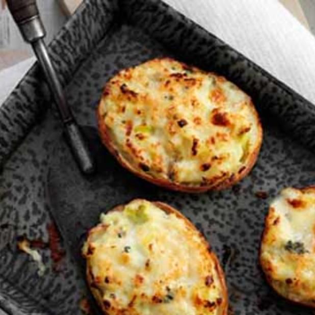 Double Baked Jackets With Creamy Leeks And Roquefort
