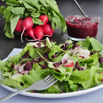 Blueberry Salad Dressing over Almond Radish Salad