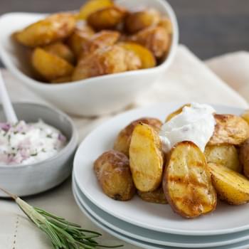 Super Crispy Roasted Potatoes with Shallot-Rosemary Yogurt