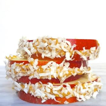 Apple Sandwiches with Peanut Butter and Shredded Coconut