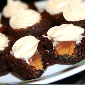 Rolo Brownie Bites with Caramel Cream Cheese Frosting