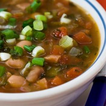 Spicy Pinto Bean Soup with Ham, Tomatoes, and Cilantro