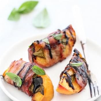 Bacon Wrapped Grilled Peaches with Balsamic Glaze